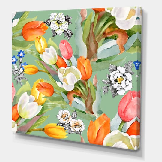 Designart - Blooming White and Orange Tulips III